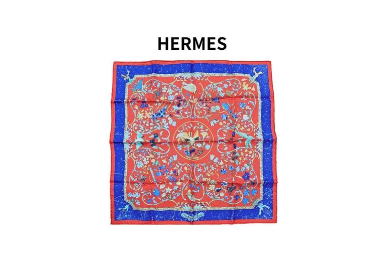 HERMES シルクスカーフ 赤 HERMES（エルメス） プチ カレ H柄 総柄 シルク スカーフ 赤 レッド