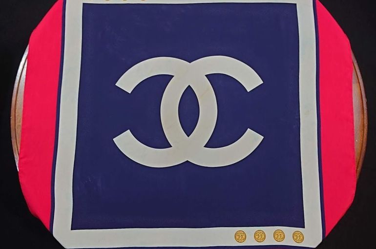 CHANEL シャネル スカーフ シルク100% ココマーク ブルー×レッド×ホワイト トリコロール 送料無料